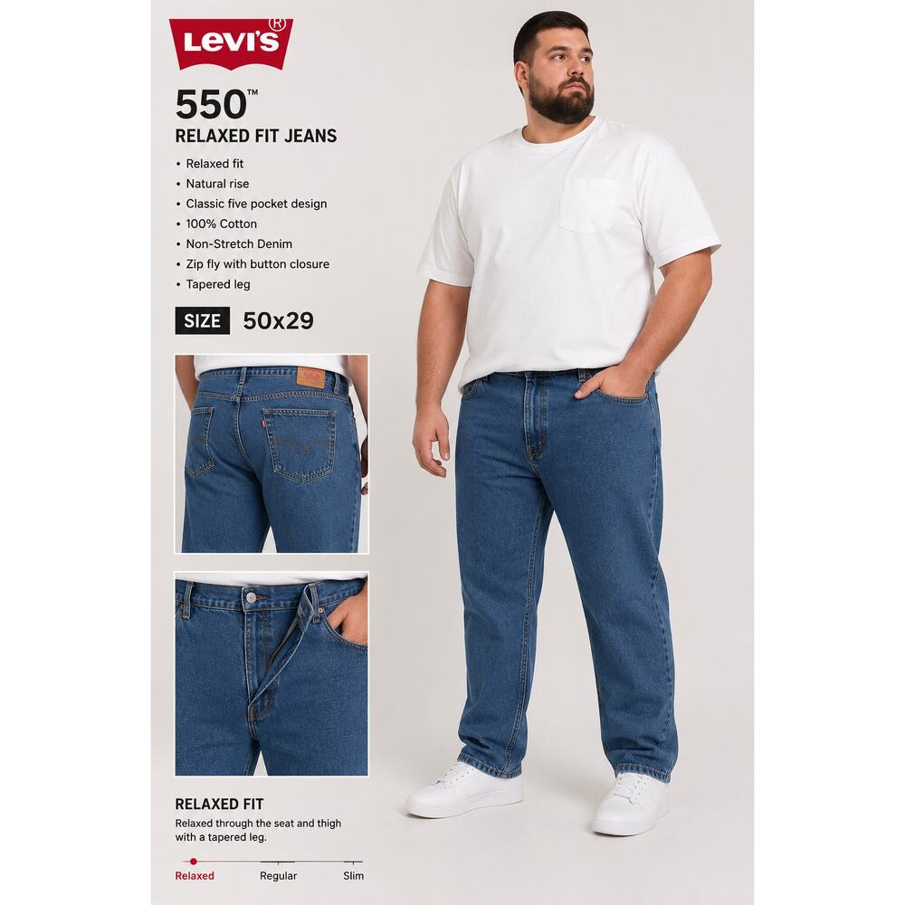 Levi’s 550 Relaxed Fit Jeans Men’s 50x29 100% Cotton Tapered Leg Y2K Workwear